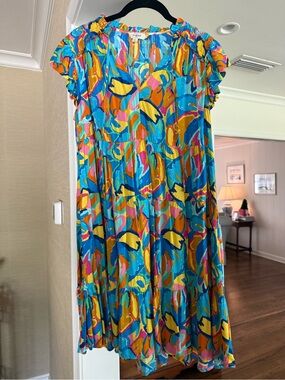 Boutique Colorful Abstract Floral Tiered Dress